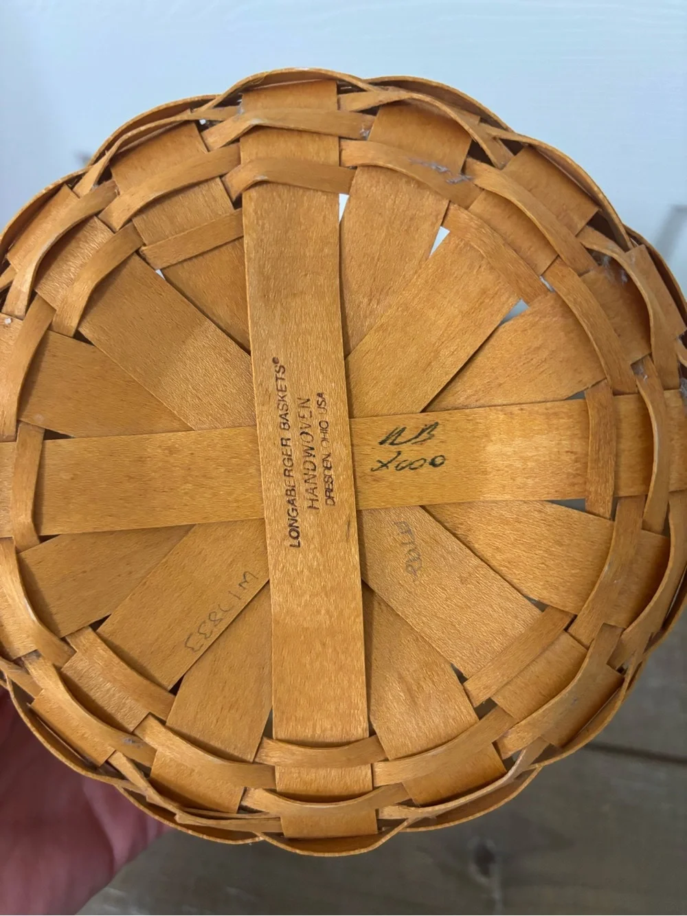 Longaberger Yellow Woven Basket with Brown Leather Handles